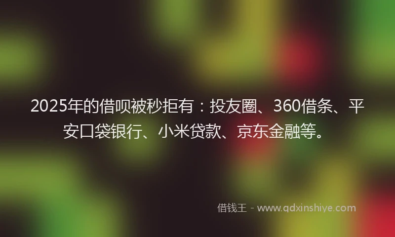 2025年的借呗被秒拒有：投友圈、360借条、平安口袋银行、小米贷款、京东金融等。