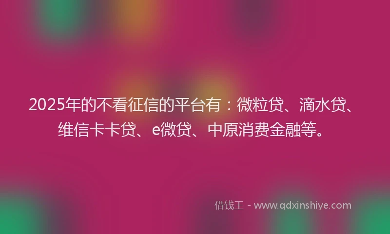 2025年的不看征信的平台有：微粒贷、滴水贷、维信卡卡贷、e微贷、中原消费金融等。