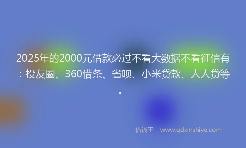 2025年的2000元借款必过不看大数据不看征信有：投友圈、360借条、省呗、小米贷款、人人贷等。