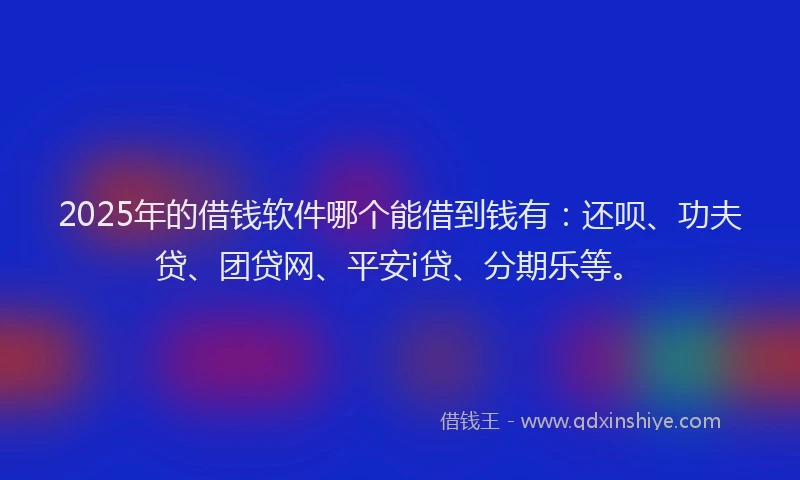2025年的借钱软件哪个能借到钱有：还呗、功夫贷、团贷网、平安i贷、分期乐等。