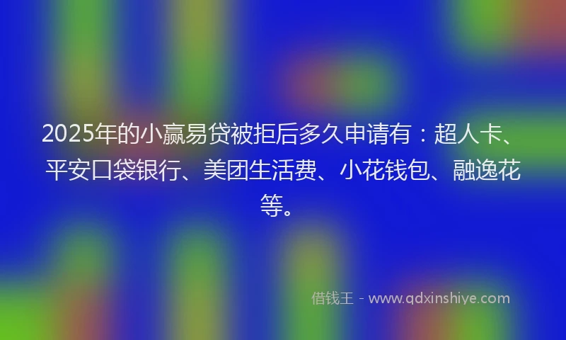 2025年的小赢易贷被拒后多久申请有：超人卡、平安口袋银行、美团生活费、小花钱包、融逸花等。
