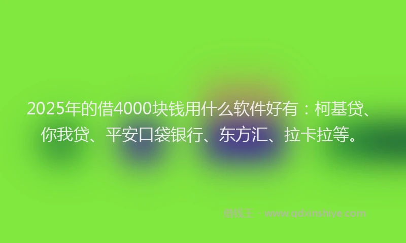 2025年的借4000块钱用什么软件好有：柯基贷、你我贷、平安口袋银行、东方汇、拉卡拉等。