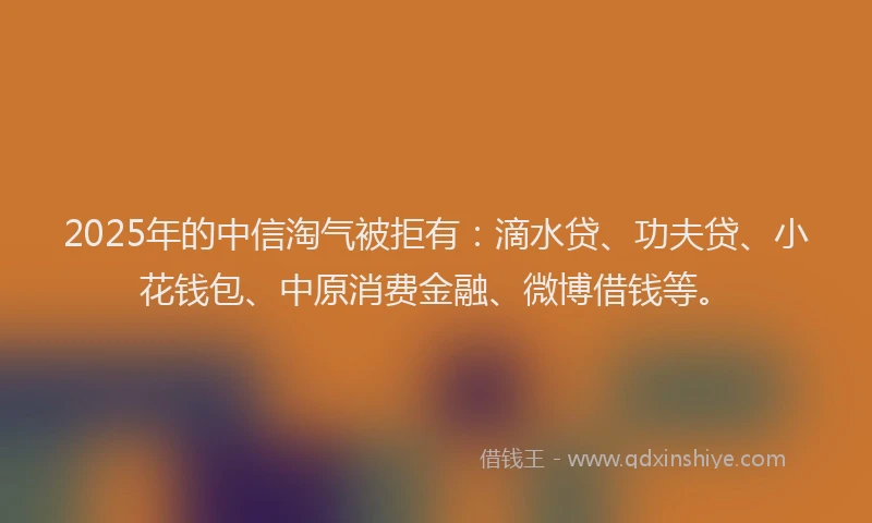 2025年的中信淘气被拒有：滴水贷、功夫贷、小花钱包、中原消费金融、微博借钱等。