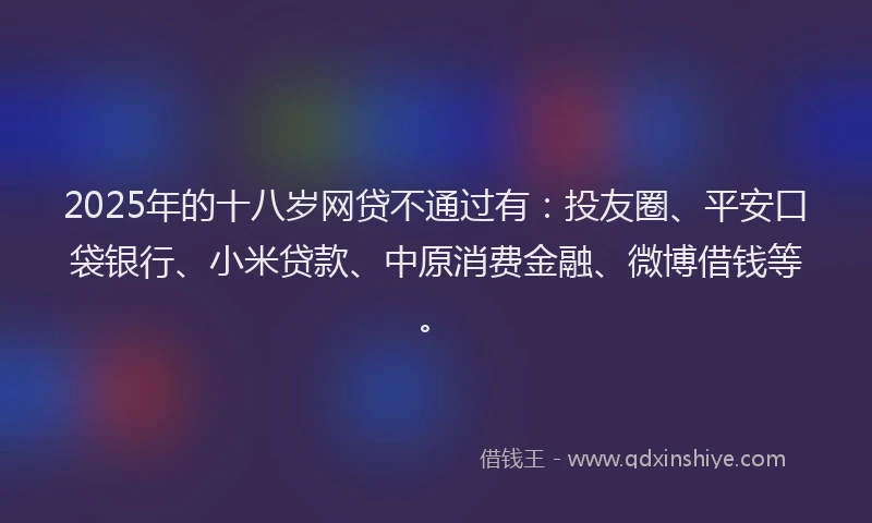 2025年的十八岁网贷不通过有：投友圈、平安口袋银行、小米贷款、中原消费金融、微博借钱等。