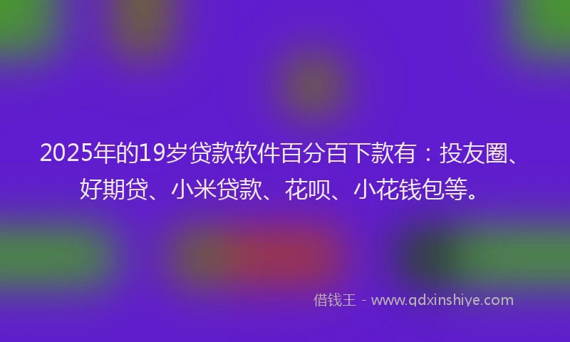 2025年的19岁贷款软件百分百下款有：投友圈、好期贷、小米贷款、花呗、小花钱包等。
