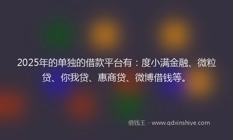 2025年的单独的借款平台有：度小满金融、微粒贷、你我贷、惠商贷、微博借钱等。