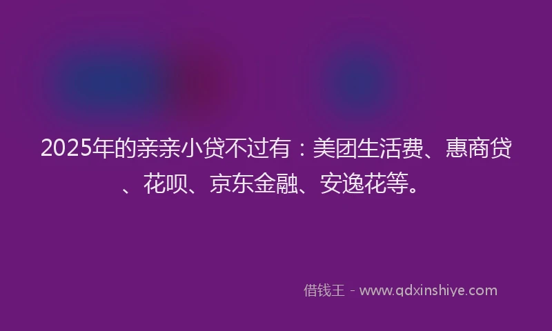 2025年的亲亲小贷不过有：美团生活费、惠商贷、花呗、京东金融、安逸花等。