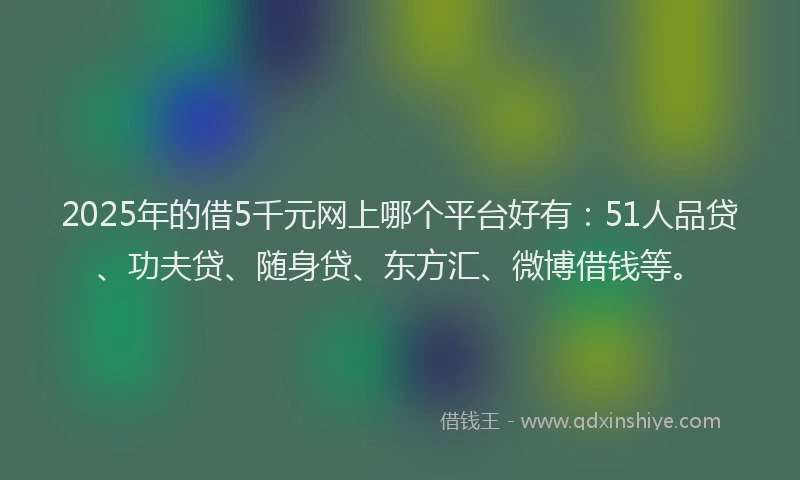 2025年的借5千元网上哪个平台好有：51人品贷、功夫贷、随身贷、东方汇、微博借钱等。