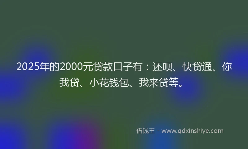 2025年的2000元贷款口子有：还呗、快贷通、你我贷、小花钱包、我来贷等。