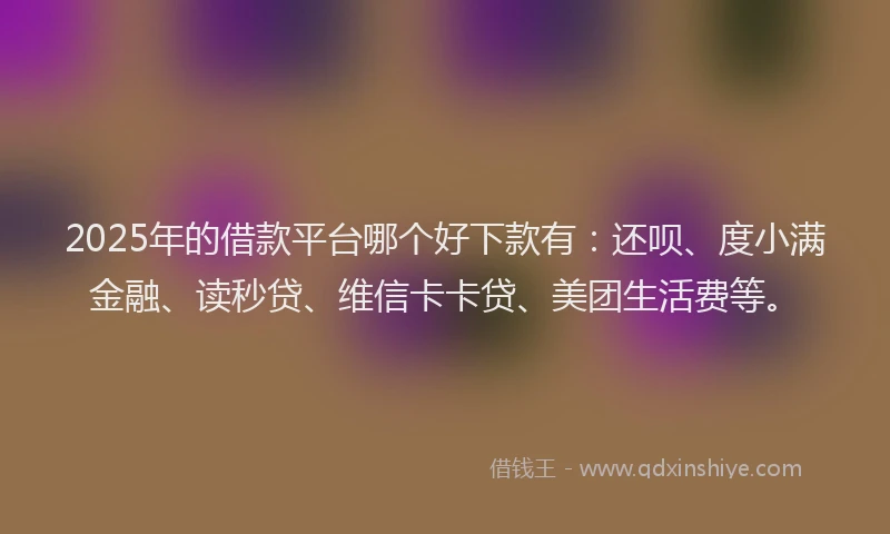 2025年的借款平台哪个好下款有：还呗、度小满金融、读秒贷、维信卡卡贷、美团生活费等。