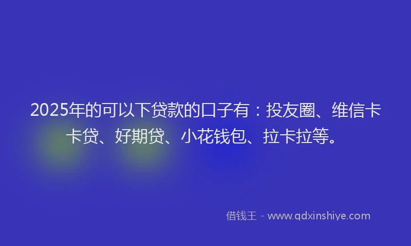 2025年的可以下贷款的口子有：投友圈、维信卡卡贷、好期贷、小花钱包、拉卡拉等。