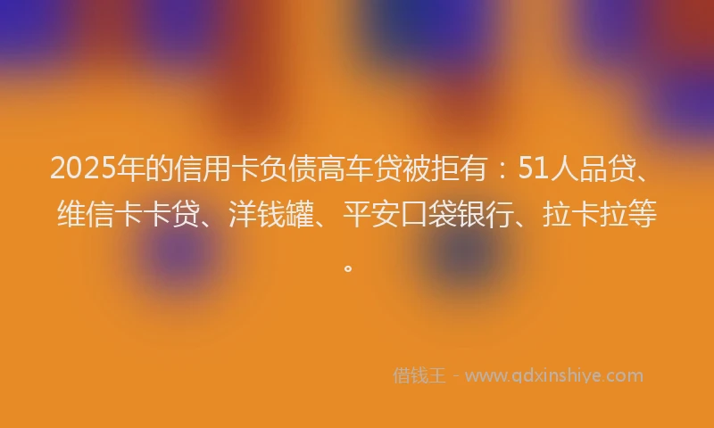 2025年的信用卡负债高车贷被拒有：51人品贷、维信卡卡贷、洋钱罐、平安口袋银行、拉卡拉等。