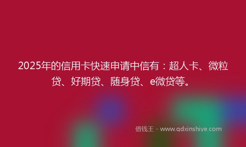 2025年的信用卡快速申请中信有：超人卡、微粒贷、好期贷、随身贷、e微贷等。