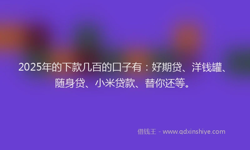 2025年的下款几百的口子有：好期贷、洋钱罐、随身贷、小米贷款、替你还等。
