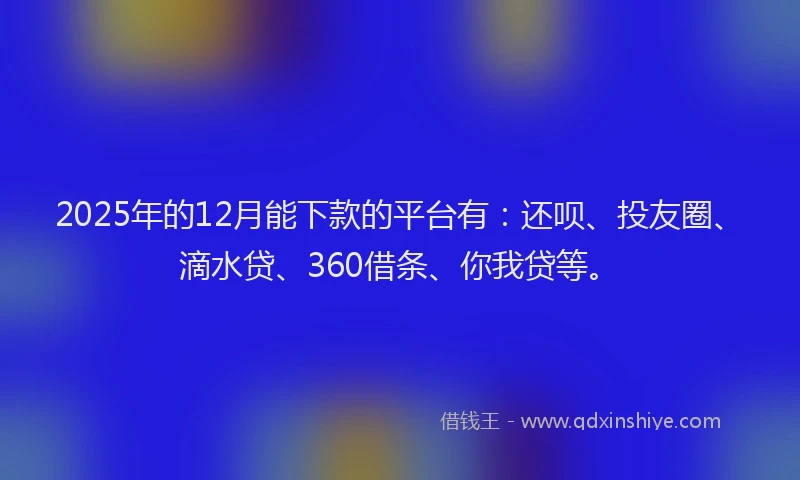 2025年的12月能下款的平台有：还呗、投友圈、滴水贷、360借条、你我贷等。