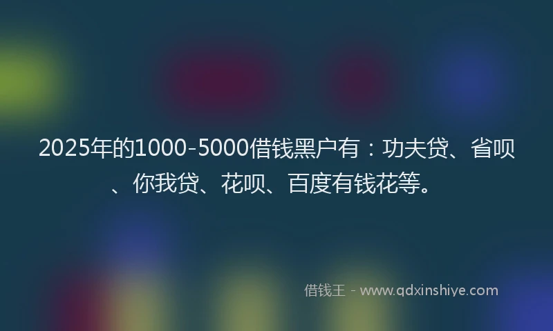 2025年的1000-5000借钱黑户有：功夫贷、省呗、你我贷、花呗、百度有钱花等。