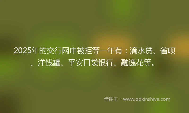 2025年的交行网申被拒等一年有：滴水贷、省呗、洋钱罐、平安口袋银行、融逸花等。
