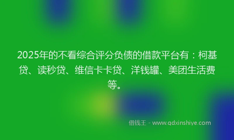 2025年的不看综合评分负债的借款平台有：柯基贷、读秒贷、维信卡卡贷、洋钱罐、美团生活费等。
