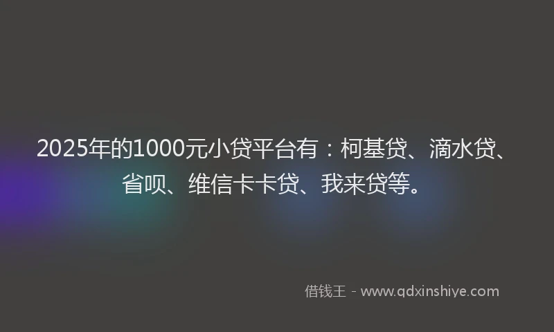 2025年的1000元小贷平台有：柯基贷、滴水贷、省呗、维信卡卡贷、我来贷等。