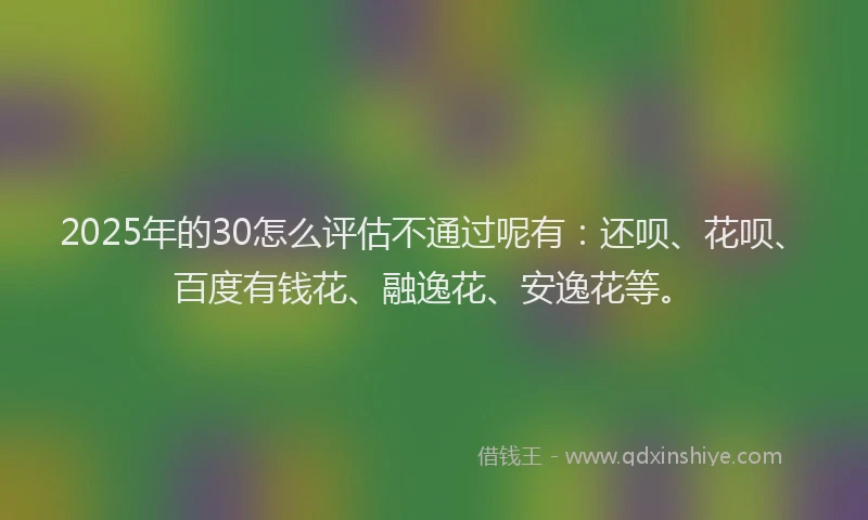 2025年的30怎么评估不通过呢有：还呗、花呗、百度有钱花、融逸花、安逸花等。
