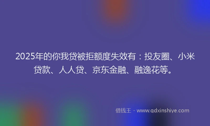 2025年的你我贷被拒额度失效有：投友圈、小米贷款、人人贷、京东金融、融逸花等。