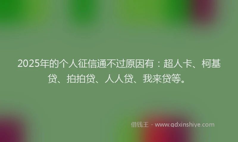 2025年的个人征信通不过原因有：超人卡、柯基贷、拍拍贷、人人贷、我来贷等。