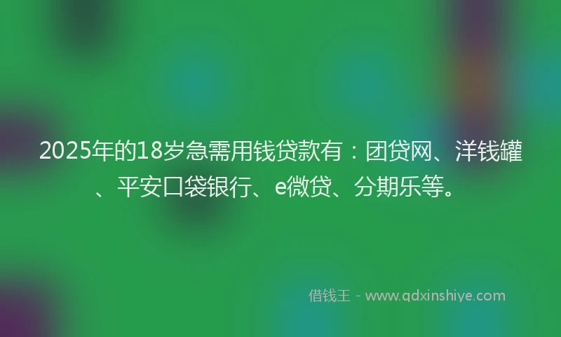 2025年的18岁急需用钱贷款有：团贷网、洋钱罐、平安口袋银行、e微贷、分期乐等。