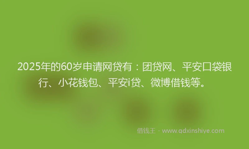 2025年的60岁申请网贷有：团贷网、平安口袋银行、小花钱包、平安i贷、微博借钱等。