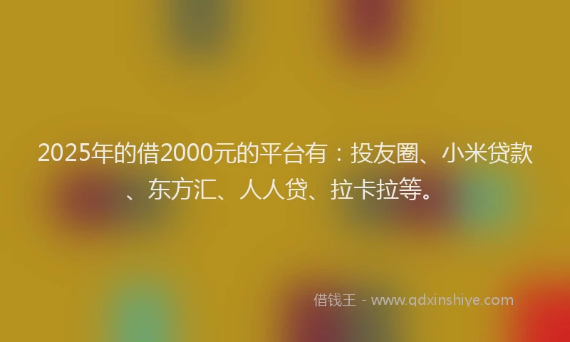 2025年的借2000元的平台有：投友圈、小米贷款、东方汇、人人贷、拉卡拉等。