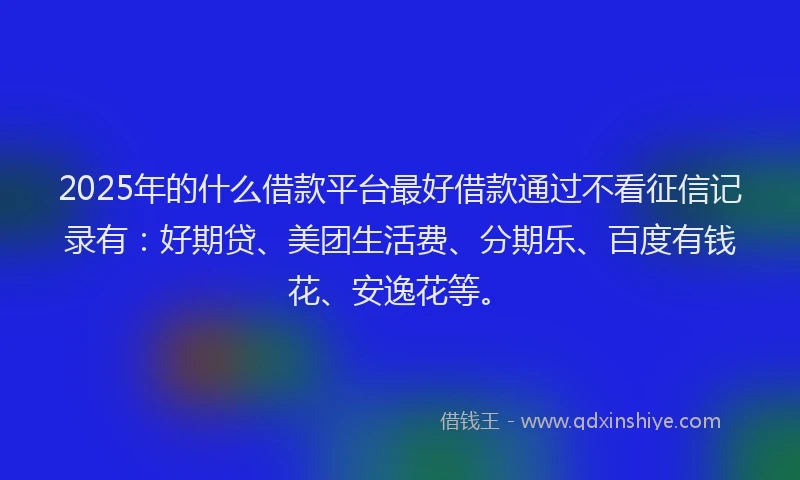 2025年的什么借款平台最好借款通过不看征信记录有：好期贷、美团生活费、分期乐、百度有钱花、安逸花等。