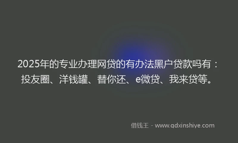 2025年的专业办理网贷的有办法黑户贷款吗有：投友圈、洋钱罐、替你还、e微贷、我来贷等。
