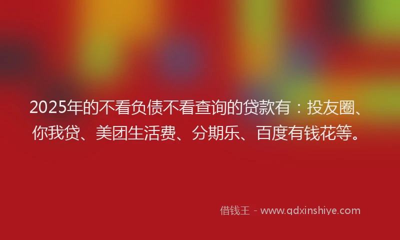 2025年的不看负债不看查询的贷款有：投友圈、你我贷、美团生活费、分期乐、百度有钱花等。