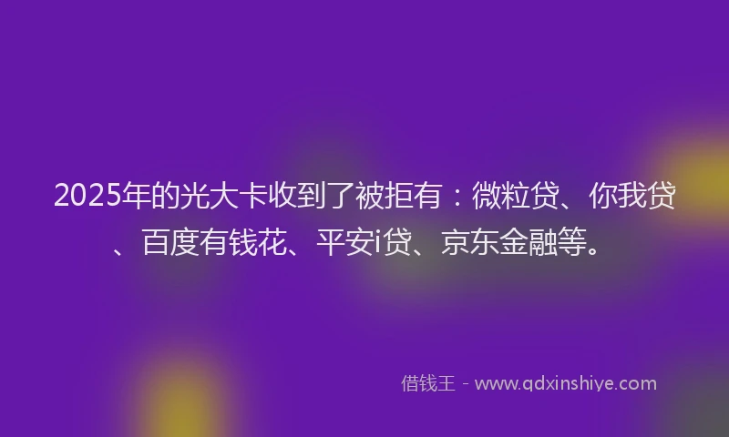 2025年的光大卡收到了被拒有：微粒贷、你我贷、百度有钱花、平安i贷、京东金融等。