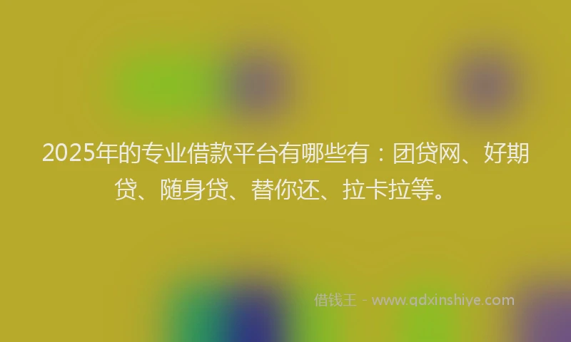 2025年的专业借款平台有哪些有：团贷网、好期贷、随身贷、替你还、拉卡拉等。