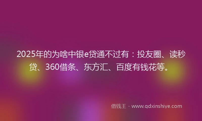 2025年的为啥中银e贷通不过有：投友圈、读秒贷、360借条、东方汇、百度有钱花等。