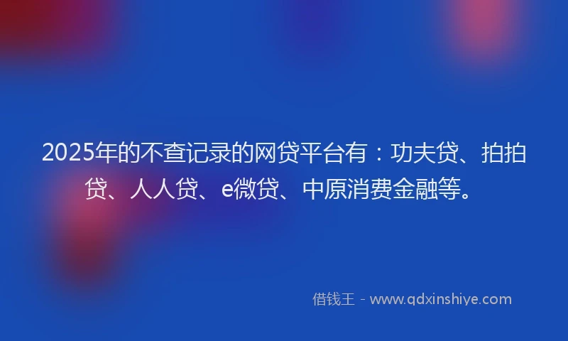 2025年的不查记录的网贷平台有：功夫贷、拍拍贷、人人贷、e微贷、中原消费金融等。