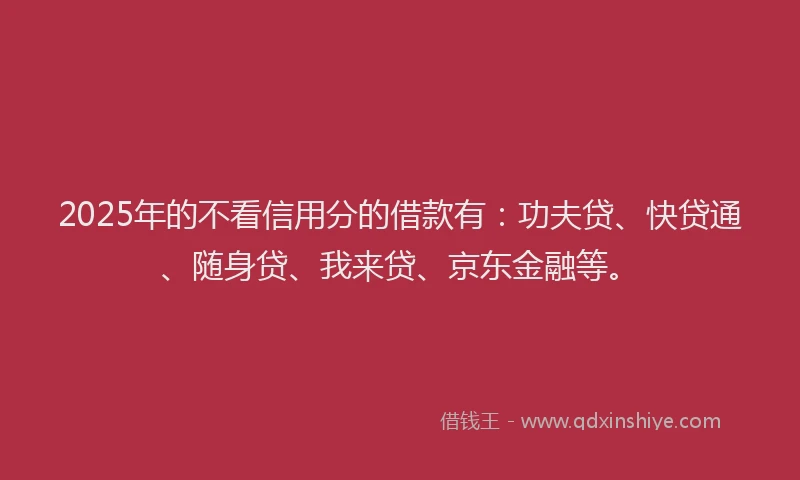 2025年的不看信用分的借款有：功夫贷、快贷通、随身贷、我来贷、京东金融等。