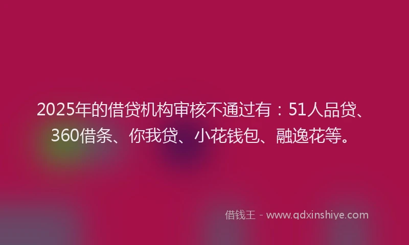 2025年的借贷机构审核不通过有：51人品贷、360借条、你我贷、小花钱包、融逸花等。