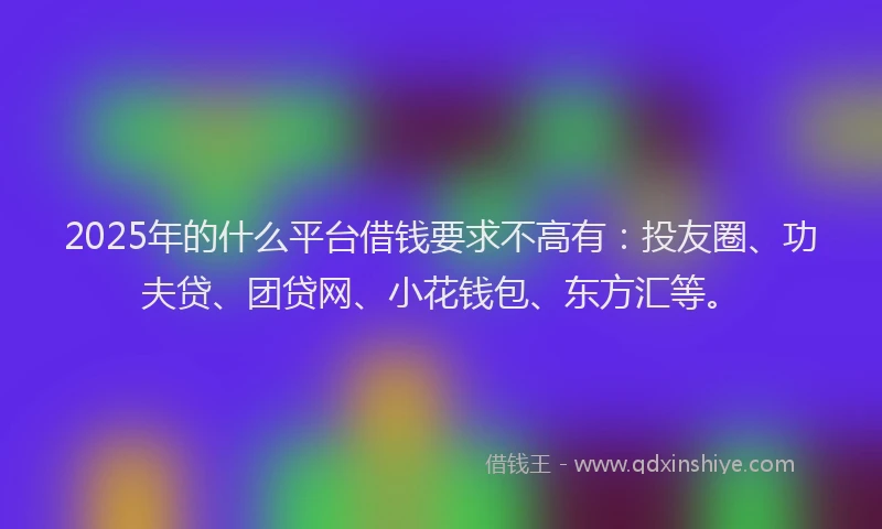 2025年的什么平台借钱要求不高有：投友圈、功夫贷、团贷网、小花钱包、东方汇等。