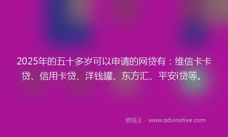 2025年的五十多岁可以申请的网贷有：维信卡卡贷、信用卡贷、洋钱罐、东方汇、平安i贷等。