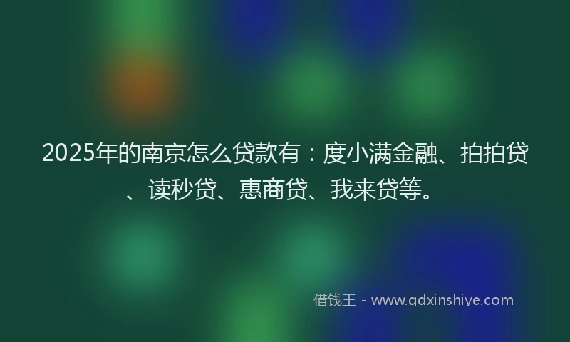 2025年的南京怎么贷款有：度小满金融、拍拍贷、读秒贷、惠商贷、我来贷等。