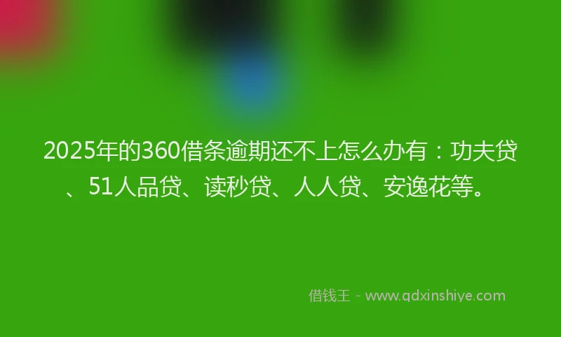 2025年的360借条逾期还不上怎么办有：功夫贷、51人品贷、读秒贷、人人贷、安逸花等。
