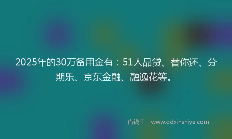 2025年的30万备用金有：51人品贷、替你还、分期乐、京东金融、融逸花等。