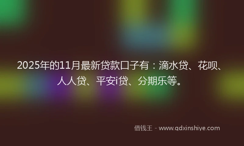 2025年的11月最新贷款口子有：滴水贷、花呗、人人贷、平安i贷、分期乐等。