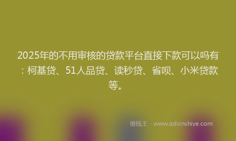 2025年的不用审核的贷款平台直接下款可以吗有：柯基贷、51人品贷、读秒贷、省呗、小米贷款等。