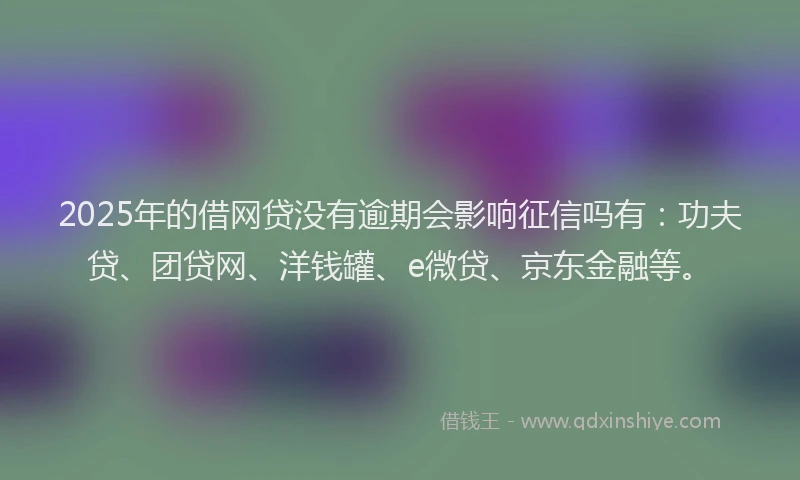 2025年的借网贷没有逾期会影响征信吗有：功夫贷、团贷网、洋钱罐、e微贷、京东金融等。