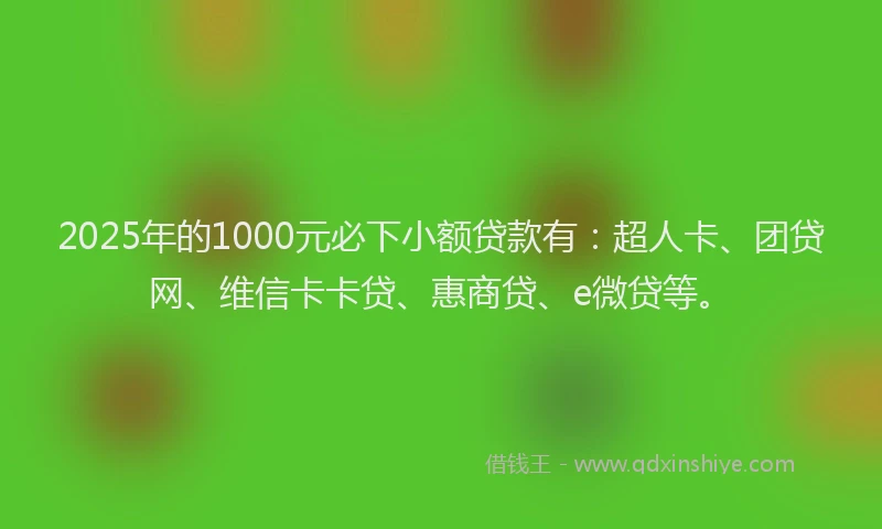 2025年的1000元必下小额贷款有：超人卡、团贷网、维信卡卡贷、惠商贷、e微贷等。