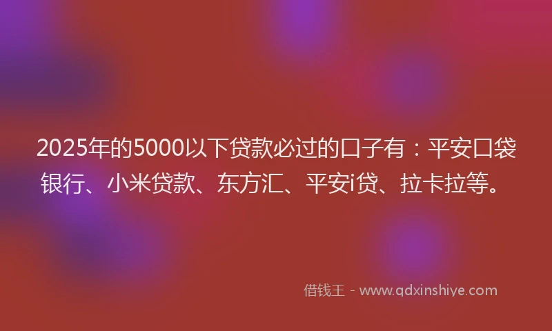 2025年的5000以下贷款必过的口子有：平安口袋银行、小米贷款、东方汇、平安i贷、拉卡拉等。