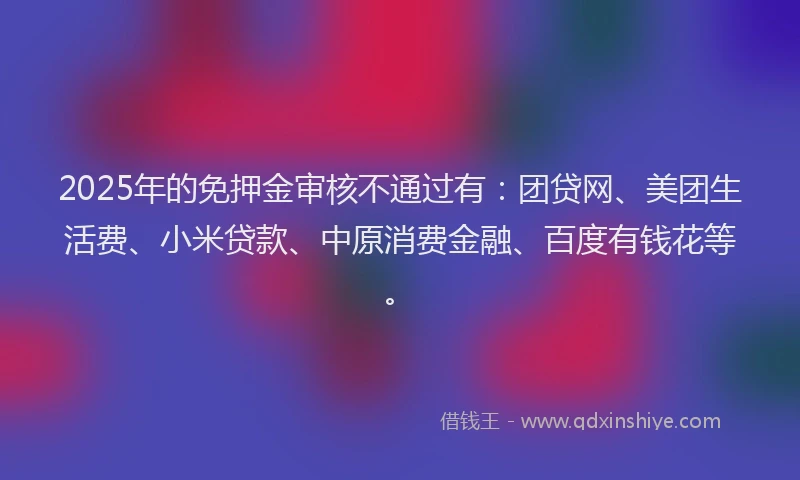 2025年的免押金审核不通过有：团贷网、美团生活费、小米贷款、中原消费金融、百度有钱花等。