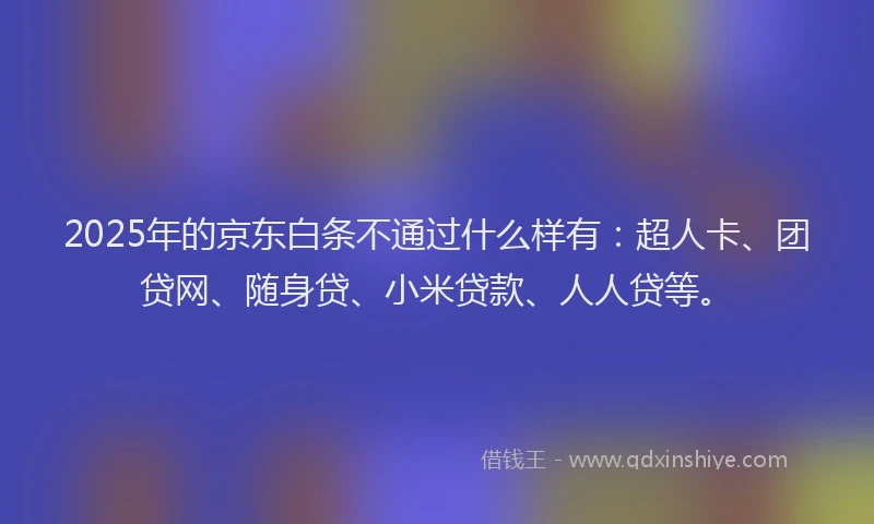 2025年的京东白条不通过什么样有：超人卡、团贷网、随身贷、小米贷款、人人贷等。